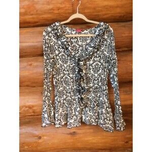 Sunny Leigh Vintage Inspired Modern Goth Black & White Crinkle Ruffle Top 1X